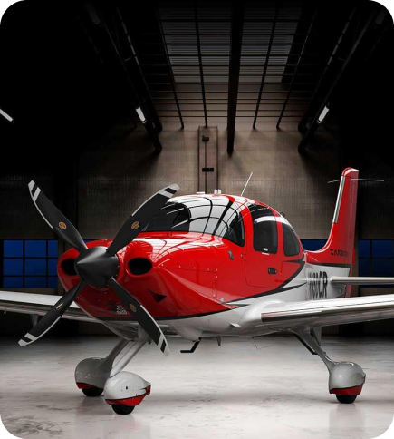 cirrus plane in the hangar at Nashville's premier flight school