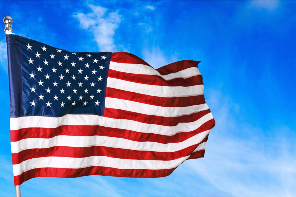 an American flag displayed on the page promoting flight training for veterans